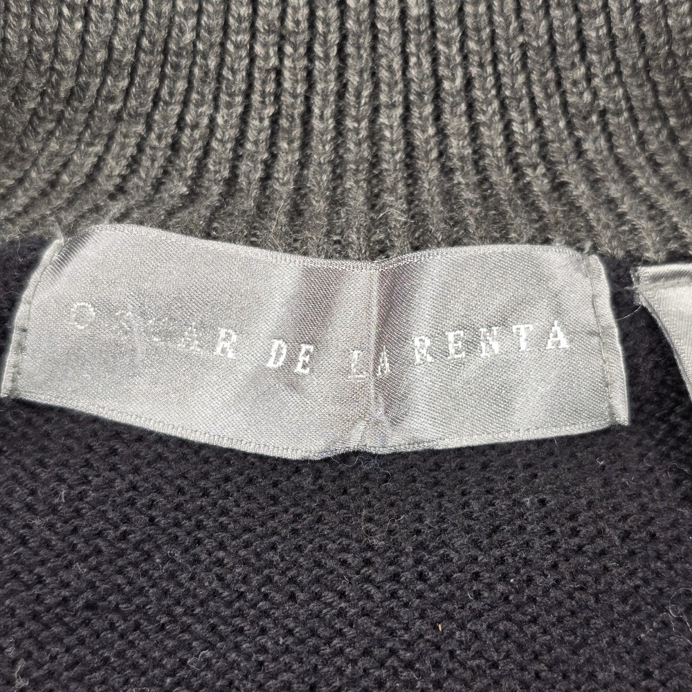 Oscar de la Renta Mens Large Black‎ Sweater Quarter Zip Striped Cotton Mock Neck - Picture 3 of 9